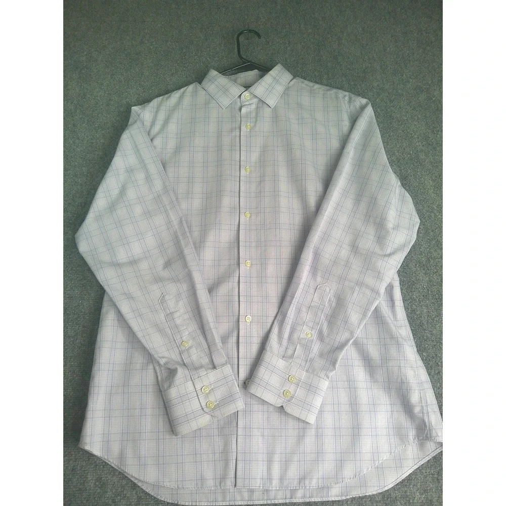 Banana Republic Men's Non-Iron Slim Fit Plaid Dress Shirt Purple White Large